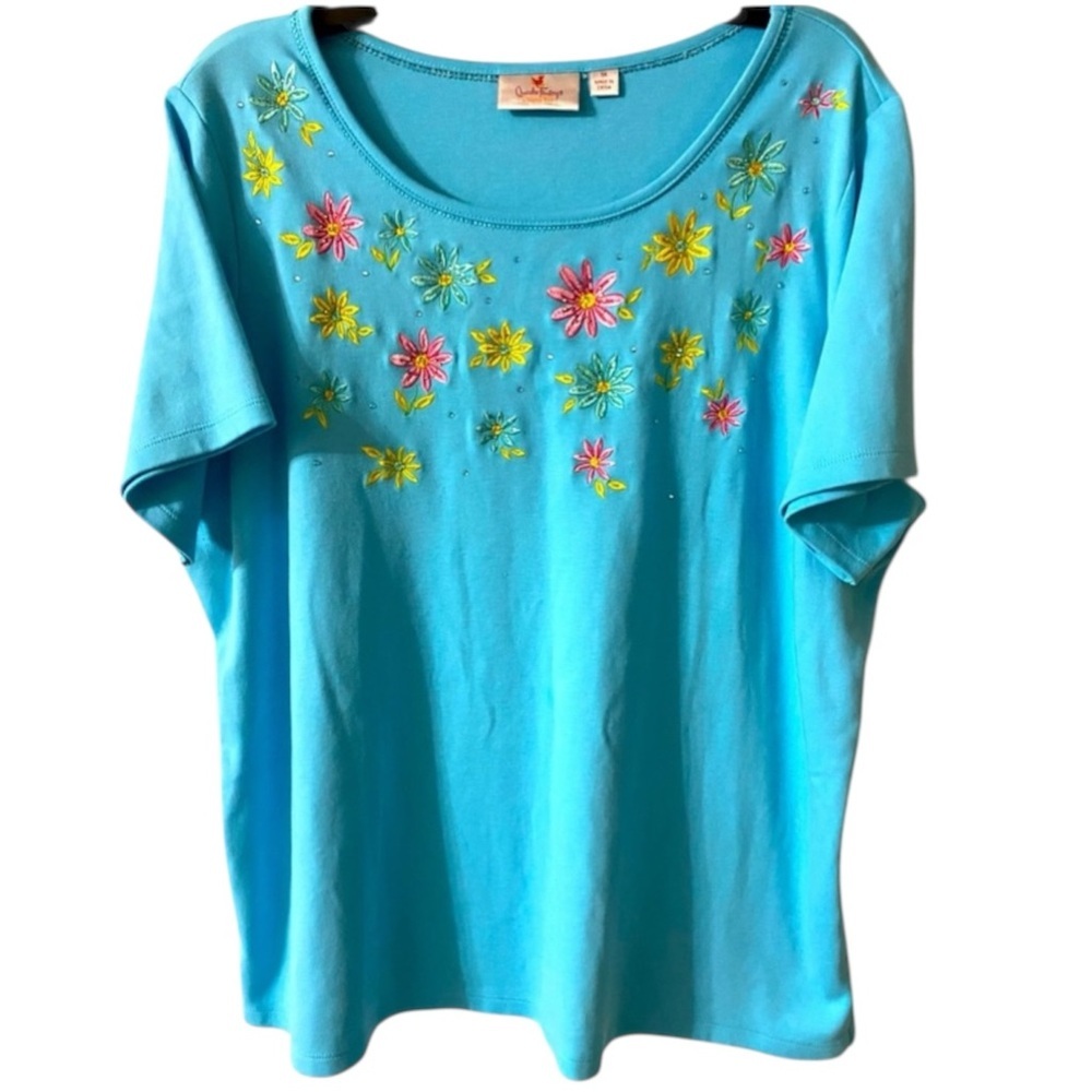 Quacker Factory Top, Embroidered, Floral, Embellished, Plus Sz 1X, Cotton​